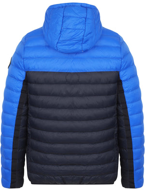 Aksel Colour Block Quilted Puffer Jacket with Hood In True Navy - Tokyo Laundry