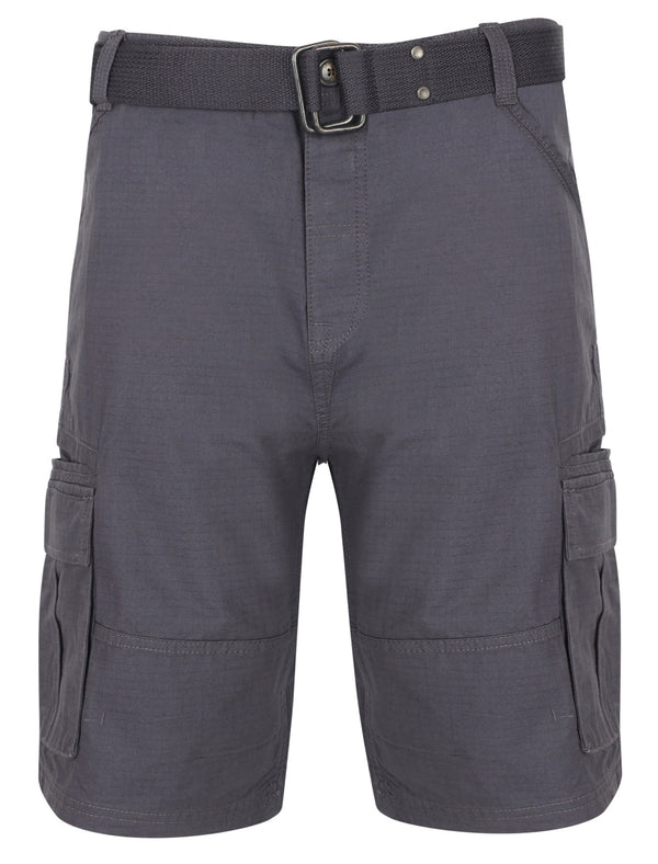 Alan Cotton Cargo Shorts with Belt In Slate - Tokyo Laundry