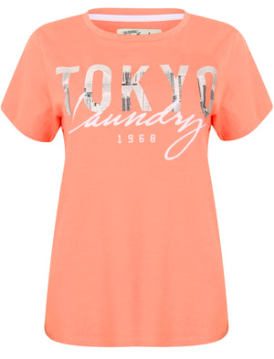 Alexa Skyline Motif Cotton Jersey T-Shirt In Sweet Peach - Tokyo Laundry
