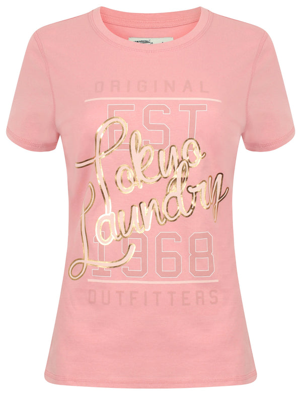 Aliza Foil Motif Cotton Crew Neck T-Shirt In Blush - Tokyo Laundry