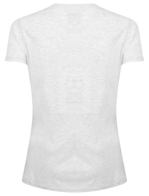 Aliza Foil Motif Cotton Crew Neck T-Shirt In White Grey Marl - Tokyo Laundry