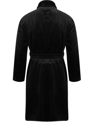 Men's Alps Soft Fleece Dressing Gown with Tie Belt in Black - Tokyo Laundry