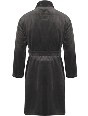 Men's Alps Soft Fleece Dressing Gown with Tie Belt in Dark Grey - Tokyo Laundry