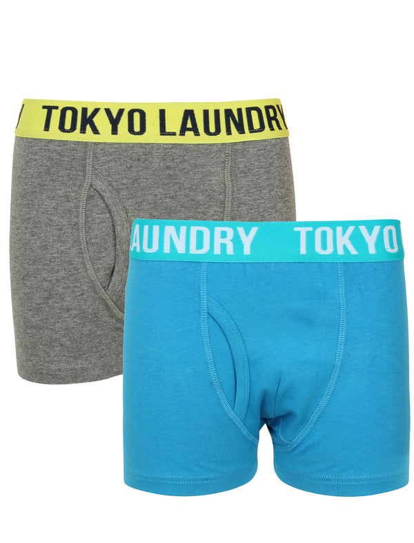 Boys Alton (2 Pack) Boxer Shorts Set In Mid Grey Marl / Blue - Tokyo Laundry Kids