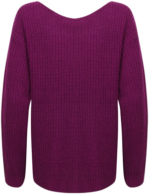 Amelia Off The Shoulder Knitted Jumper in Grape Juice - Tokyo Laundry