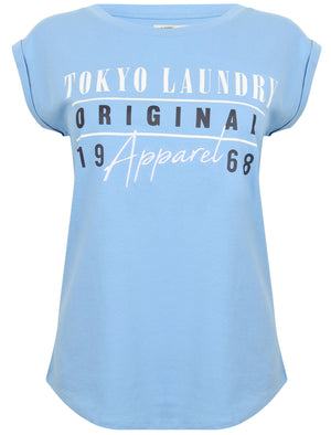 Amiee Cotton Jersey T-Shirt with Turn Up Sleeves In Allure Blue - Tokyo Laundry