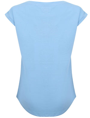 Amiee Cotton Jersey T-Shirt with Turn Up Sleeves In Allure Blue - Tokyo Laundry