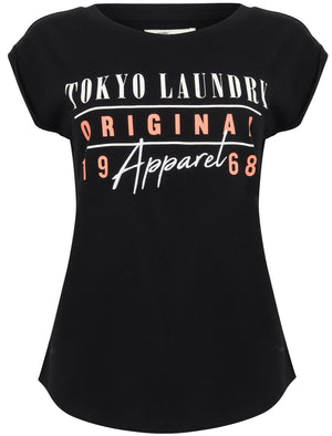 Amiee Cotton Jersey T-Shirt with Turn Up Sleeves In Jet Black - Tokyo Laundry