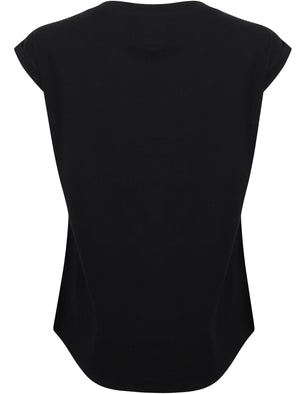 Amiee Cotton Jersey T-Shirt with Turn Up Sleeves In Jet Black - Tokyo Laundry