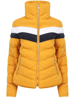 Anise Quilted Puffer Jacket with Chevron Panel In Old Gold - Tokyo Laundry
