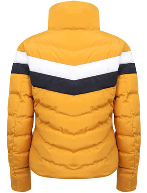 Anise Quilted Puffer Jacket with Chevron Panel In Old Gold - Tokyo Laundry