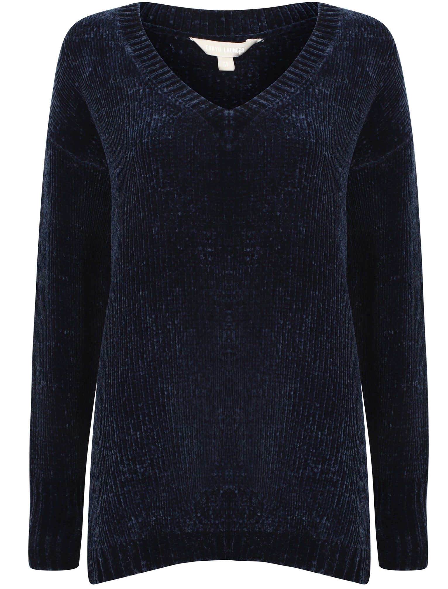 Aria V Neck Chenille Knitted Jumper in Navy Tokyo Laundry