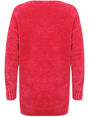 Aria V Neck Chenille Knitted Jumper in Bright Pink - Tokyo Laundry