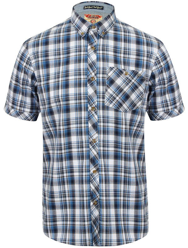 Ashmore Checked Short Sleeve Shirt in Federal Blue - Tokyo Laundry