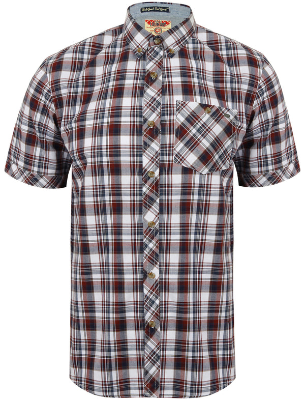 Ashmore Checked Short Sleeve Shirt in Red Mahogany - Tokyo Laundry