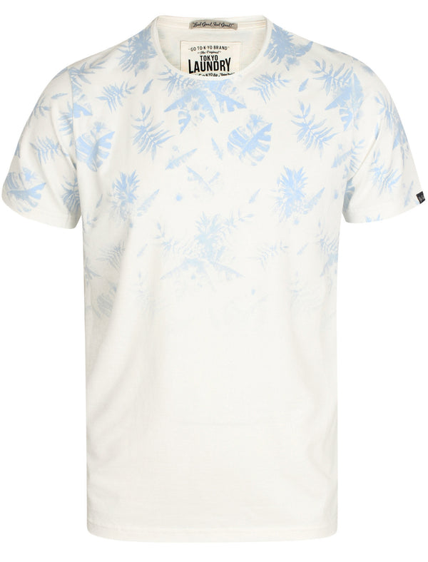 Ashville Leaf Print Crew Neck Cotton T-Shirt In Angel Falls - Tokyo Laundry