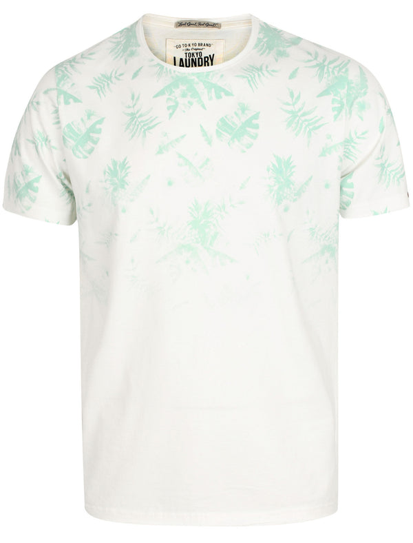Ashville Leaf Print Crew Neck Cotton T-Shirt In Dark Mint - Tokyo Laundry