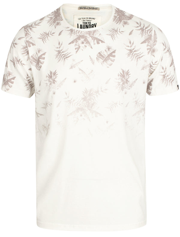 Ashville Leaf Print Crew Neck Cotton T-Shirt In Elephant - Tokyo Laundry