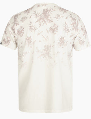 Ashville Leaf Print Crew Neck Cotton T-Shirt In Elephant - Tokyo Laundry