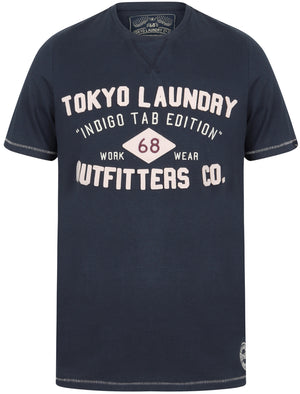 Mens Applique Cotton T-Shirt In Black Iris - Tokyo Laundry