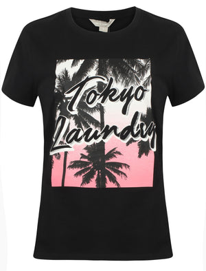 Womens Motif Cotton Crew Neck T-Shirt In Jet Black - Tokyo Laundry