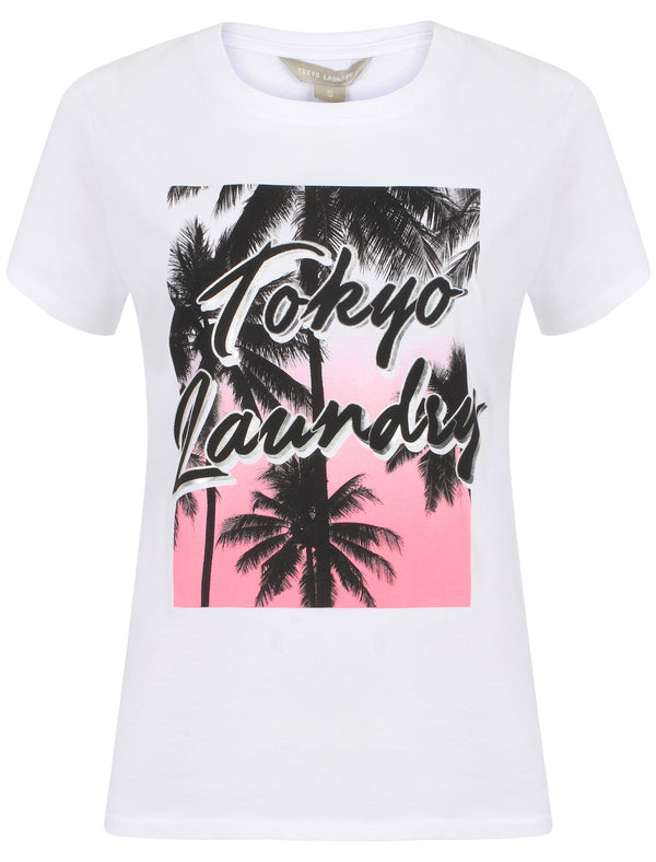 Aurora Motif Cotton Crew Neck T-Shirt In White - Tokyo Laundry