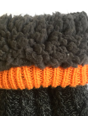 Aurors Sherpa Lined Chunky Knitted Slipper Socks in Orange - Tokyo Laundry