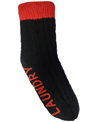 Aurors Sherpa Lined Chunky Knitted Slipper Socks in Red - Tokyo Laundry