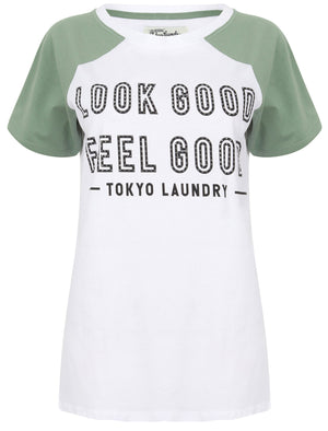 Ava Contrast Raglan Sleeve Cotton T-Shirt In Oil Green - Tokyo Laundry
