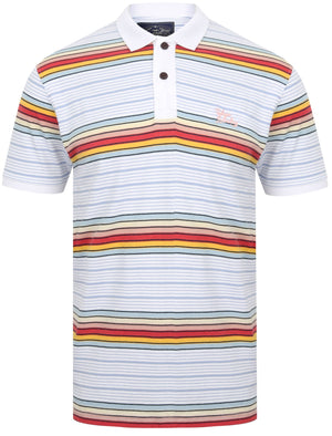 Bakersfield Striped Cotton Jersey Polo Shirt in Bright White - Tokyo Laundry