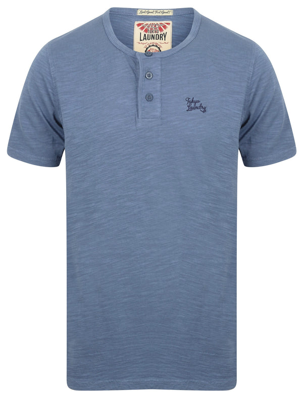 Barry Cotton Slub T-Shirt with Henley Neckline in Blue - Tokyo Laundry