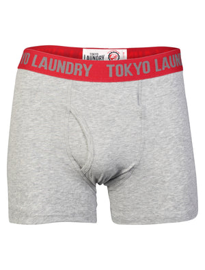 Berriman (2 Pack) Boxer Shorts Set in Red / Grey Marl - Tokyo Laundry