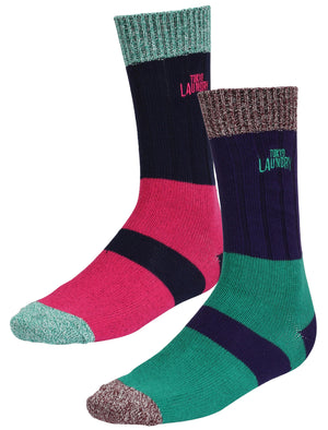 Tokyo Laundry Bigham Ribbed socks in Simply Green & Raspberry Sorbet
