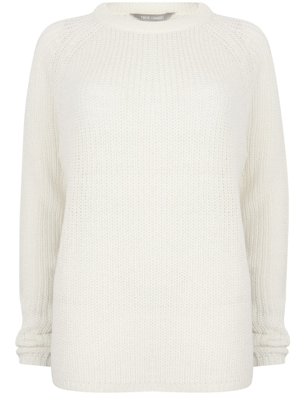 Bilberry Crew Neck Fisherman Knit Jumper In Winter White - Tokyo Laundry