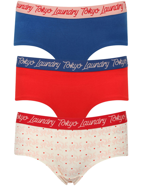 Bow (3 Pack) Assorted Hipster Briefs In Fiery Red / Ocean / Ivory - Tokyo Laundry