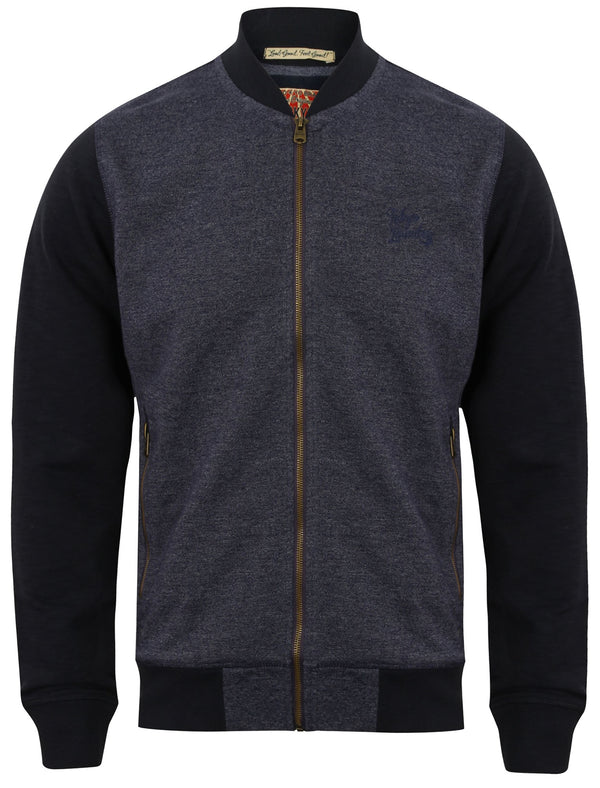 Bowen Jersey Bomber Jacket in Medieval Blue & Egg Shell Grindle - Tokyo Laundry