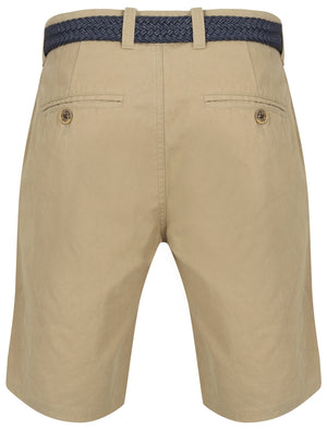 Brad Cotton Chino Shorts with Woven Belt in Chinchilla Stone - Tokyo Laundry