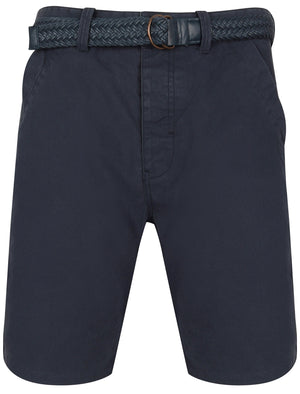 Brad Cotton Chino Shorts with Woven Belt in Iris Navy - Tokyo Laundry