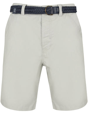 Brad Cotton Chino Shorts with Woven Belt in Mirage Grey - Tokyo Laundry