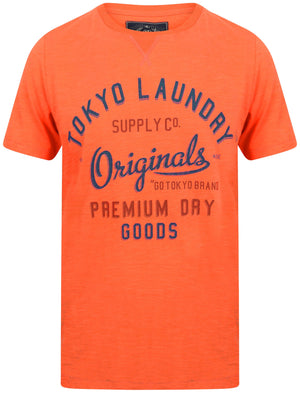 Breakstone 2 Motif Print Cotton Slub T-Shirt In Emberglow Orange - Tokyo Laundry