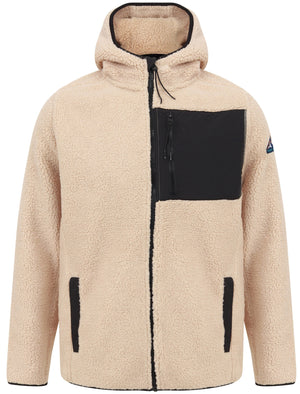 Brewer Teddy Borg Fleece Zip Through Hoody In Natural Taupe - Tokyo Laundry