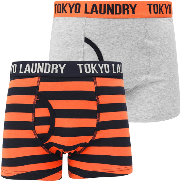 Brightlingsea 2 (2 Pack) Striped Boxer Shorts Set In Emberglow Orange / Grey Marl - Tokyo Laundry