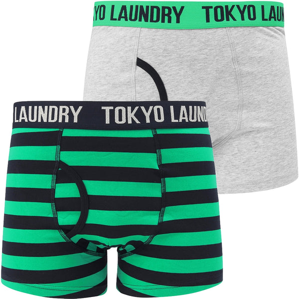 Brightlingsea 2 (2 Pack) Striped Boxer Shorts Set In Simply Green / Grey Marl - Tokyo Laundry