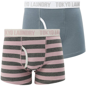 Brightlingsea (2 Pack) Striped Boxer Shorts Set in Dusty Blue / Mauve - Tokyo Laundry