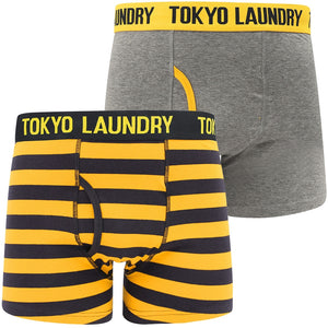 Brightlingsea (2 Pack) Striped Boxer Shorts Set in Mid Grey Marl / Yellow - Tokyo Laundry