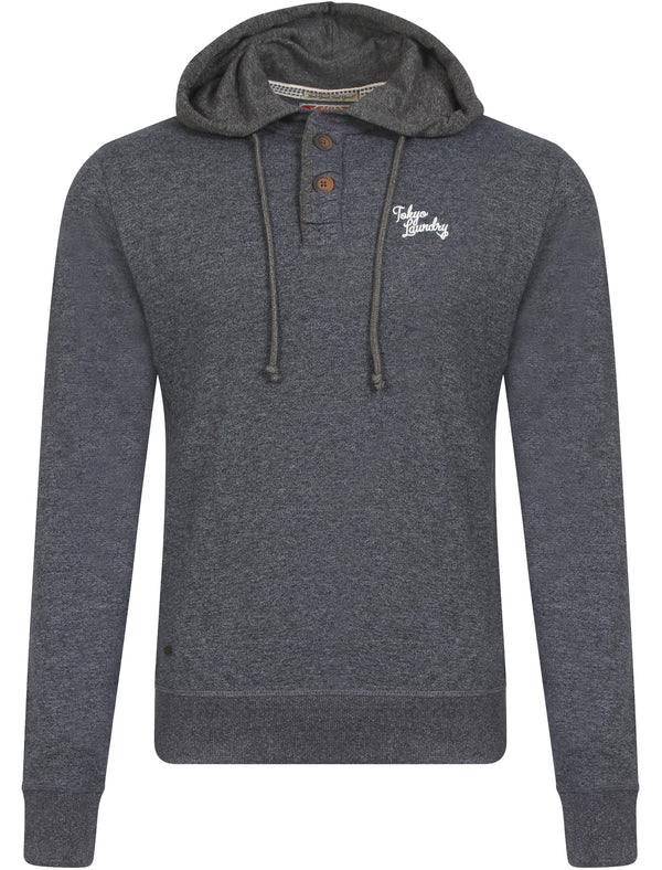 Buffalo Peak Henley Top with Hood Insert in Dark Denim Marl - Tokyo Laundry