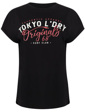 Womens Cotton T-Shirt with Turn-Up Sleeves In Jet Black - Tokyo Laundry