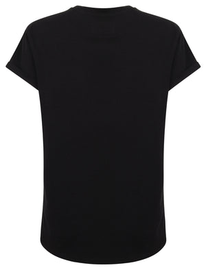 Womens Cotton T-Shirt with Turn-Up Sleeves In Jet Black - Tokyo Laundry