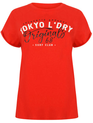 Bundi Cotton T-Shirt with Turn-Up Sleeves In Lollipop Red - Tokyo Laundry