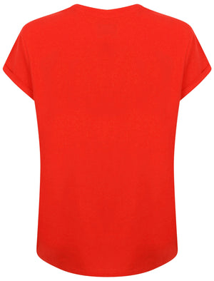 Bundi Cotton T-Shirt with Turn-Up Sleeves In Lollipop Red - Tokyo Laundry